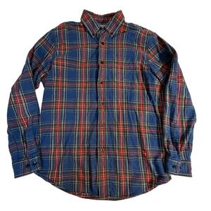 L.L. Bean Flannel Shirt Medium Blue Plaid 100% Cotton Classic Fit Button Down